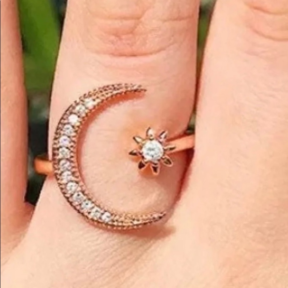 💕Rose Gold Diamond Moon & Star Adjustable Ring💕